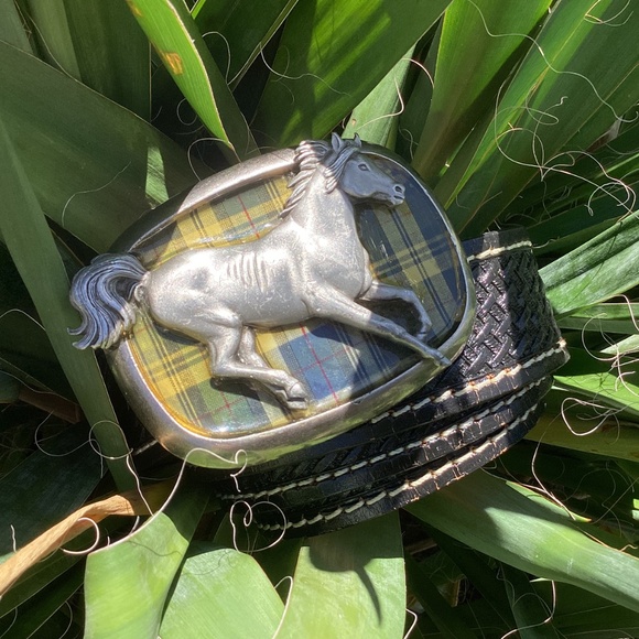 Vintage Allison Daniel Designs Metal Running Horse Buckle Black Belt - Picture 2 of 7